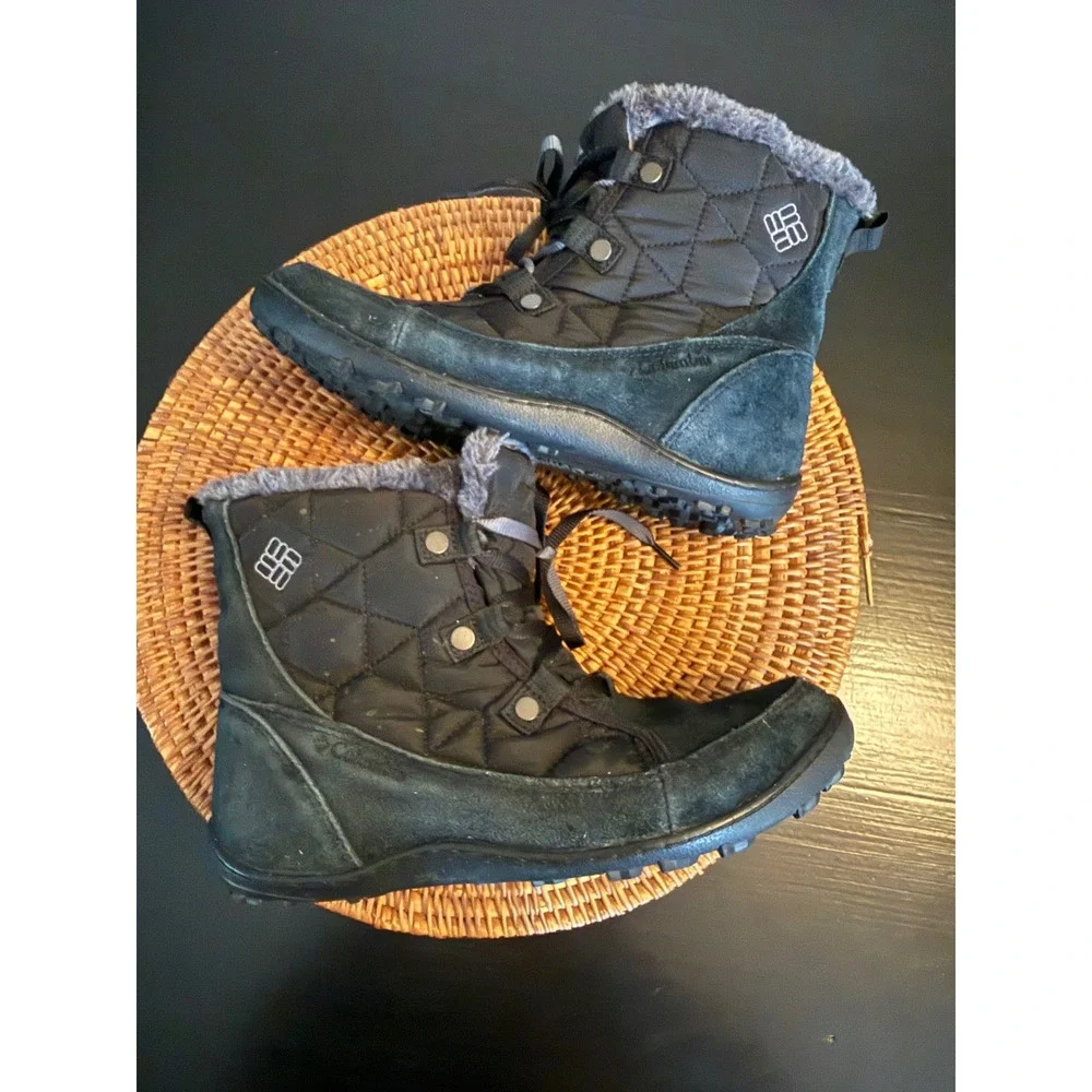 Columbia Minx‎ Mid II Omni-Heat Waterproof Winter Boots Black Suede 9.5 YL5251